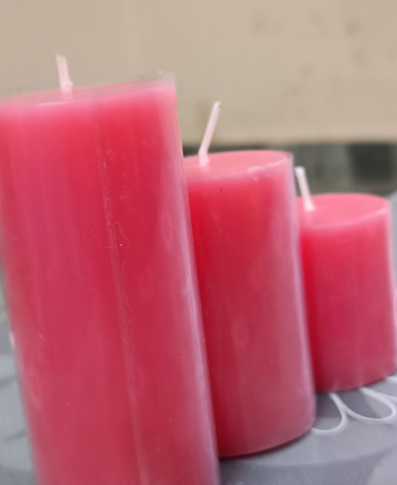 Rose decorative pillar candles finished at the Jaipur workshop