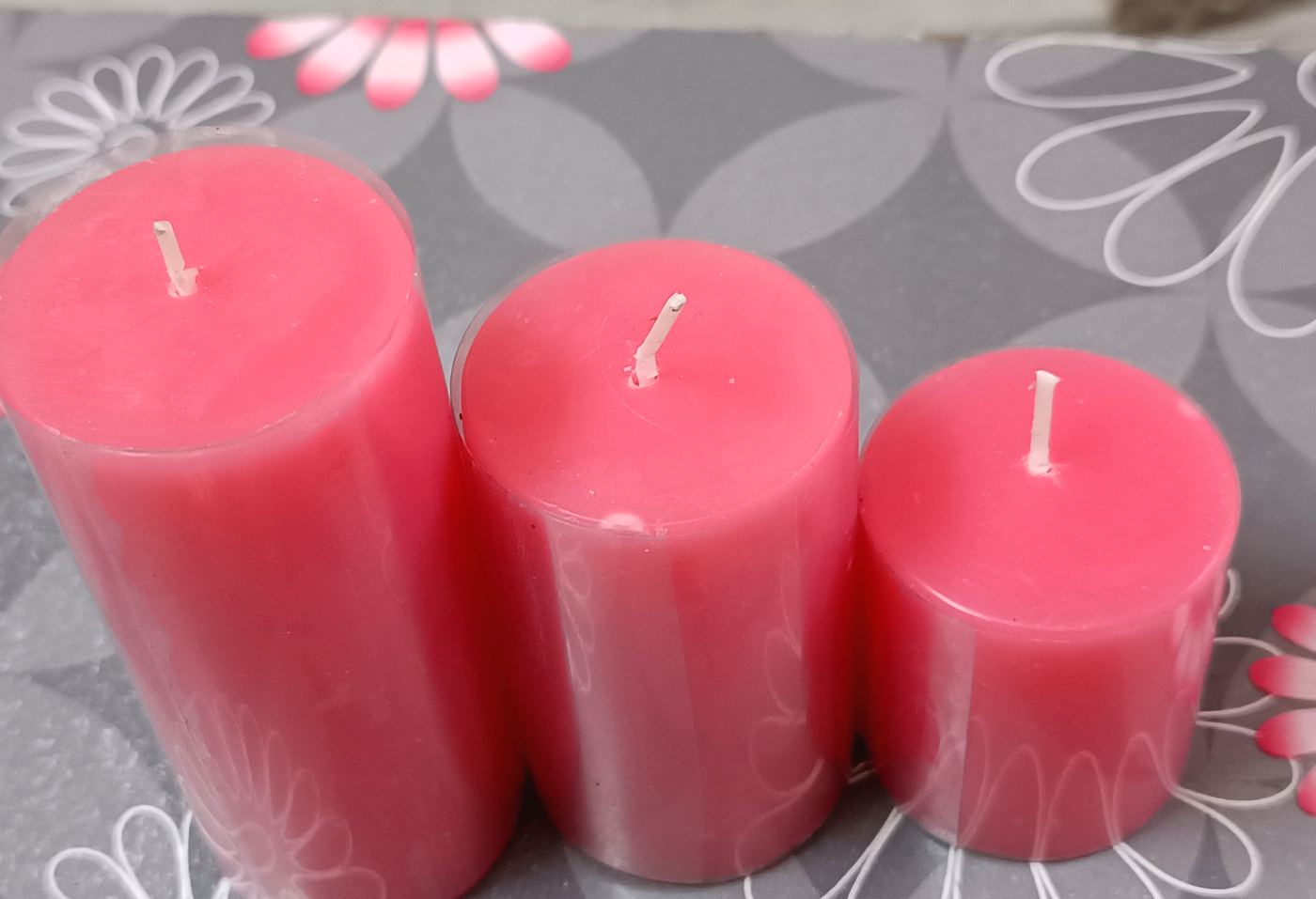 Rose pink festive Diwali pillar candles made in Jaipur